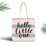 - Canta-4487 - Realhomes Gri Pembe Hello Little One Yazılı Özel Tasarımlı Dijital Baskılı Çocuk Odası Kumaş Plaj Çantası Realhomes