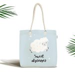 - Canta-4490 - Realhomes Realhomes Mavi Zeminde Sevimli Kuzucuk Tasarımlı Kumaş Plaj Çantası Realhomes