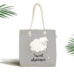- Canta-4491 - Realhomes Realhomes Gri Zeminde Sevimli Kuzucuk Tasarımlı Kumaş Plaj Çantası Realhomes