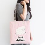 - Canta-4492-1 - Realhomes Realhomes Pembe Zeminde Sevimli Kuzucuk Tasarımlı Kumaş Plaj Çantası Realhomes