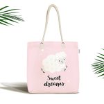 - Canta-4492 - Realhomes Realhomes Pembe Zeminde Sevimli Kuzucuk Tasarımlı Kumaş Plaj Çantası Realhomes