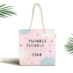 Pembe Zemin Bulut Ve Yıldız Desenli Özel Tasarımlı Dijital Baskılı Çocuk Odası Kumaş Plaj Çantası Realhomes