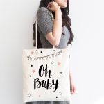 Beyaz Zemin Oh Baby Yazılı Özel Tasarımlı Dijital Baskılı Çocuk Odası Kumaş Plaj Çantası Realhomes