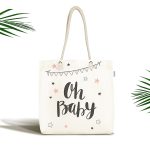 Beyaz Zemin Oh Baby Yazılı Özel Tasarımlı Dijital Baskılı Çocuk Odası Kumaş Plaj Çantası Realhomes