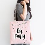 Pembe Zemin Oh Baby Yazılı Özel Tasarımlı Dijital Baskılı Çocuk Odası Kumaş Plaj Çantası Realhomes