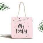 Pembe Zemin Oh Baby Yazılı Özel Tasarımlı Dijital Baskılı Çocuk Odası Kumaş Plaj Çantası Realhomes
