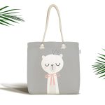 - Canta-4499 - Realhomes Gri Zemin Uyuyan Ayıcık Desenli Özel Tasarımlı Dijital Baskılı Kumaş Plaj Çantası Realhomes