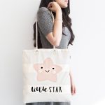 - Canta-4500-1 - Realhomes Little Star Yazılı Yıldız Desenli Özel Tasarımlı Dijital Baskılı Çocuk Odası Kumaş Plaj Çantası Realhomes