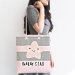 - Canta-4501-1 - Realhomes Little Star Yazılı Yıldız Desenli Özel Tasarımlı Dijital Baskılı Çocuk Odası Kumaş Plaj Çantası Realhomes