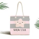 - Canta-4501 - Realhomes Little Star Yazılı Yıldız Desenli Özel Tasarımlı Dijital Baskılı Çocuk Odası Kumaş Plaj Çantası Realhomes