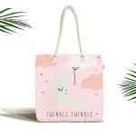 Pembe Zeminde Ay ve Bulut Desenli Bebek Odası Kumaş Plaj Çantası Realhomes