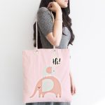 Realhomes Pembe Zeminde Sevimli Filler Özel Tasarımlı Kumaş Plaj Çantası Realhomes