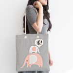 Realhomes Gri Zeminde Sevimli Filler Özel Tasarımlı Kumaş Plaj Çantası Realhomes