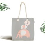 Realhomes Gri Zeminde Sevimli Filler Özel Tasarımlı Kumaş Plaj Çantası Realhomes