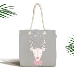 Gri Zemin Uyuyan Geyik Desenli Özel Tasarımlı Dijital Baskılı Çocuk Odası Kumaş Plaj Çantası Realhomes