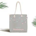 Gri Zemin Happy Holidays Yazılı Özel Tasarımlı Dijital Baskılı Çocuk Odası Kumaş Plaj Çantası Realhomes
