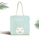 Yeşil Zemin Sevimli İnek Ve Kuş Özel Tasarımlı Dijital Baskılı Çocuk Odası Kumaş Plaj Çantası Realhomes