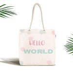 - Canta-4523 - Realhomes Hello World Yazılı Özel Tasarımlı Dijital Baskılı Çocuk Odası Kumaş Plaj Çantası Realhomes