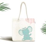 - Canta-4524 - Realhomes Beyaz Zemin Sevimli Fil Desenli Özel Tasarımlı Dijital Baskılı Çocuk Odası Kumaş Plaj Çantası Realhomes