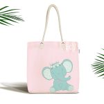 - Canta-4525 - Realhomes Pembe Zeminli Sevimli Fil Desenli Özel Tasarımlı Dijital Baskılı Çocuk Odası Kumaş Plaj Çantası Realhomes