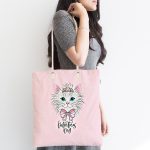 Pembe Zemin Sevimli Kedi Figürlü Özel Tasarımlı Dijital Baskılı Çocuk Odası Kumaş Plaj Çantası Realhomes