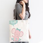 - Canta-4530-1 - Realhomes Beyaz Zeminli I'm a Girl Tasarımlı Sevimli Fil Bebek Odası Kumaş Plaj Çantası Realhomes