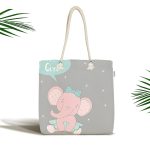 - Canta-4531 - Realhomes Gri Zemin I'am A Girl Yazılı Özel Tasarımlı Dijital Baskılı Çocuk Odası Kumaş Plaj Çantası Realhomes