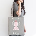 Gri Zeminde Şapkalı Fil Özel Tasarımlı Dijital Baskılı Çocuk Odası Kumaş Plaj Çantası Realhomes