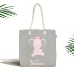 Gri Zeminde Şapkalı Fil Özel Tasarımlı Dijital Baskılı Çocuk Odası Kumaş Plaj Çantası Realhomes