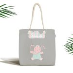 Gri Zemin Salıncak Ve Fil Motifli Özel Tasarımlı Dijital Baskılı Çocuk Odası Kumaş Plaj Çantası Realhomes