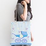 Mavi Bebek Arabası Tavşan Desenli Özel Tasarımlı Dijital Baskılı Çocuk Odası Kumaş Plaj Çantası Realhomes