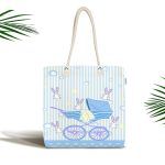 Mavi Bebek Arabası Tavşan Desenli Özel Tasarımlı Dijital Baskılı Çocuk Odası Kumaş Plaj Çantası Realhomes