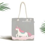 Gri Zeminli Unicorn Desenli Özel Tasarımlı Dijital Baskılı Çocuk Odası Kumaş Plaj Çantası Realhomes