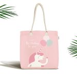 - Canta-4552 - Realhomes Realhomes Pembe Zeminde Unicorn At Tasarımlı Kumaş Plaj Çantası Realhomes