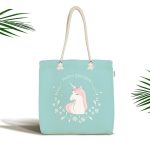 - Canta-4554 - Realhomes Realhomes Yeşil Zeminde Unicorn At Tasarımlı Kumaş Plaj Çantası Realhomes
