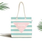 Yeşil Çizgili Doğum Günü Temalı Özel Tasarımlı Dijital Baskılı Çocuk Odası Kumaş Plaj Çantası Realhomes