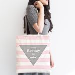 Pembe Çizgili Doğum Günü Temalı Özel Tasarımlı Dijital Baskılı Çocuk Odası Kumaş Plaj Çantası Realhomes