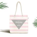 Pembe Çizgili Doğum Günü Temalı Özel Tasarımlı Dijital Baskılı Çocuk Odası Kumaş Plaj Çantası Realhomes