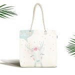 Beyaz Zeminli Sevimli Geyik Tasarımlı Bebek Odası Kumaş Plaj Çantası Realhomes