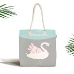 - Canta-4567 - Realhomes Baby Shower Temalı Kuğu Desenli Özel Tasarımlı Dijital Baskılı Çocuk Odası Kumaş Plaj Çantası Realhomes