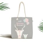 - Canta-4577 - Realhomes Realhomes Gri Zeminde Sevimli Geyik Tasarımlı Kumaş Plaj Çantası Realhomes