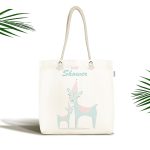 Realhomes Beyaz Zeminde Unicorn Geyikler Tasarımlı Kumaş Plaj Çantası Realhomes