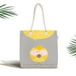 Gri Zeminde Sarı Kuş Motifli Dijital Baskılı Çocuk Odası Kumaş Plaj Çantası Realhomes