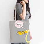 - Canta-4591-1 - Realhomes Gri Zeminde Leylek Motifli Özel Tasarım Çocuk Odası Kumaş Plaj Çantası Realhomes