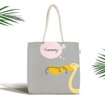 - Canta-4591 - Realhomes Gri Zeminde Leylek Motifli Özel Tasarım Çocuk Odası Kumaş Plaj Çantası Realhomes