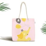 - Canta-4596 - Realhomes Pembe Zeminde Uçan Balonlar ve Fil Desenli Çocuk Odası Kumaş Plaj Çantası Realhomes