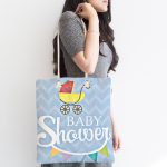 Bebek Arabası Desenli Baby Shower Özel Tasarımlı Dijital Baskılı Çocuk Odası Kumaş Plaj Çantası Realhomes