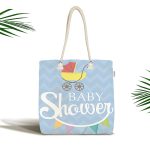 Bebek Arabası Desenli Baby Shower Özel Tasarımlı Dijital Baskılı Çocuk Odası Kumaş Plaj Çantası Realhomes