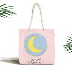 - Canta-4598 - Realhomes Pembe Zemin Ay Desenli Baby Shower Özel Tasarımlı Dijital Baskılı Çocuk Odası Kumaş Plaj Çantası Realhomes