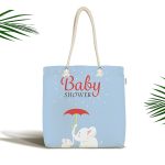 - Canta-4600 - Realhomes Mavi Zemin Fil Desenli Baby Shower Özel Tasarımlı Dijital Baskılı Çocuk Odası Kumaş Plaj Çantası Realhomes